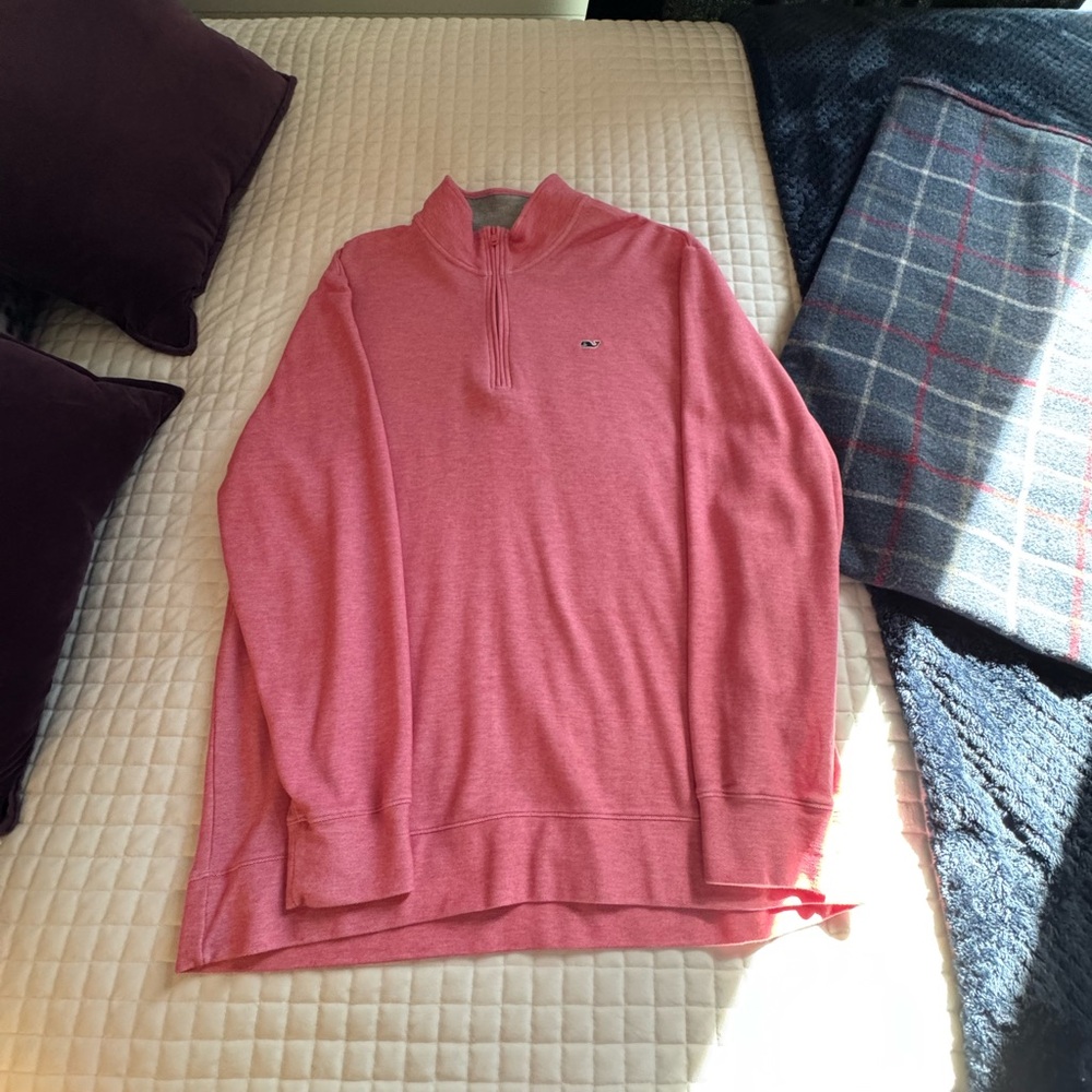 Mens 1/4 Quarter-Zip Pullover salmon pink color in XL